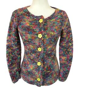 Handmade Chunky Knit Cardigan Small Granny Cottage Retro Twee Flower Button